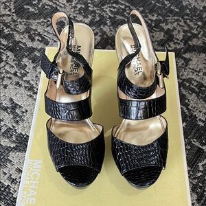 Michael Kors Black Croc-Embossed Sandals